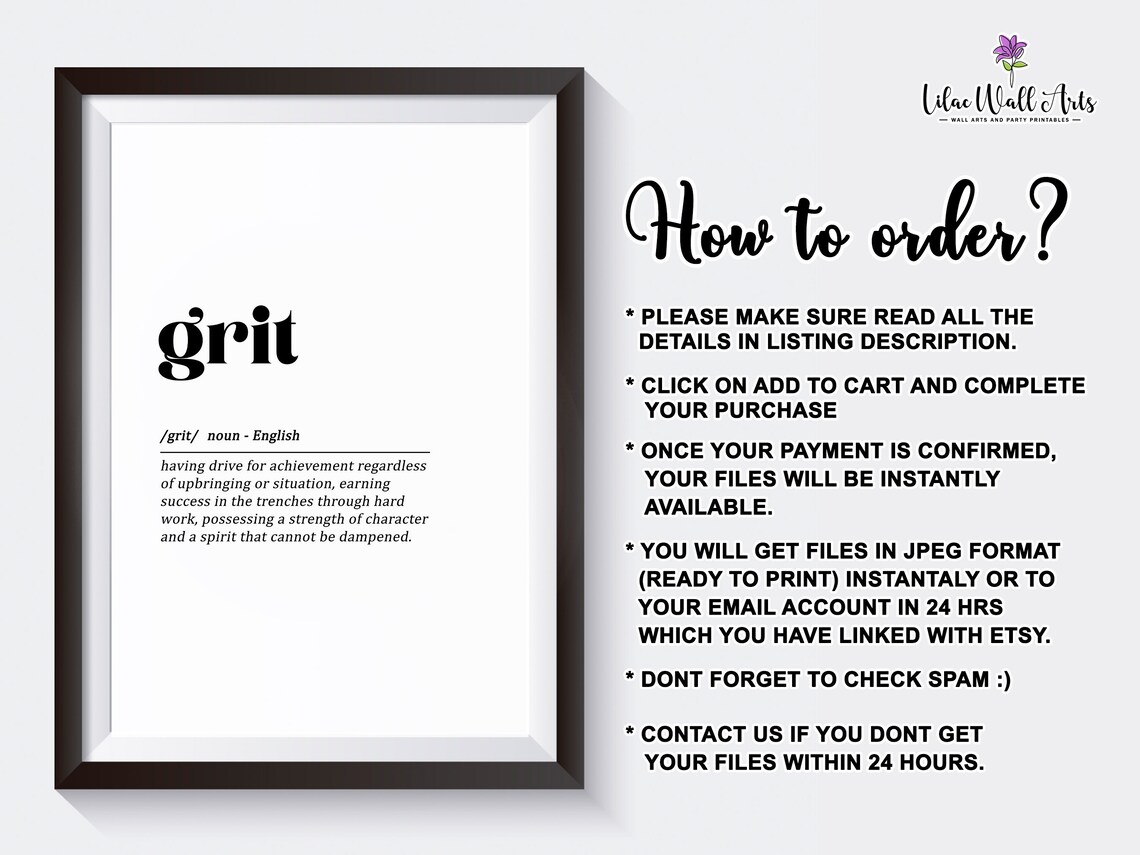 Grit Definition Dictionary Art, Home Office Poster - Image 2