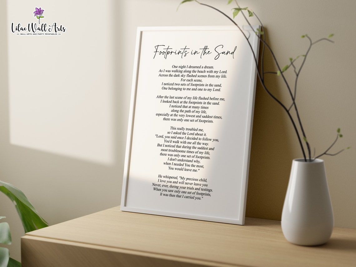 Footprints In The Sand Christian Poem Ocean Painting Footprints Poem Scripture Boho Christian Print Watercolor Bible Art