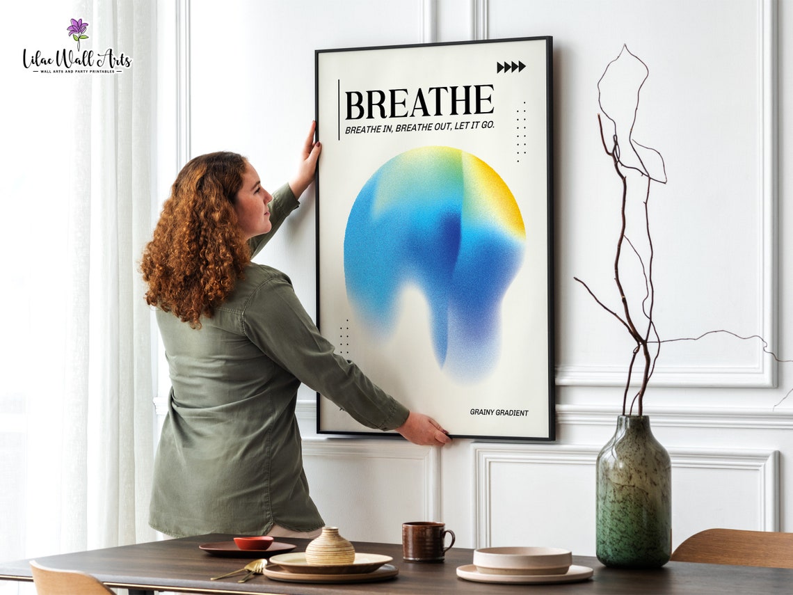 Breathe Blue Aura Gradient Breathe In Breathe Out Let It Go Poster - Image 2