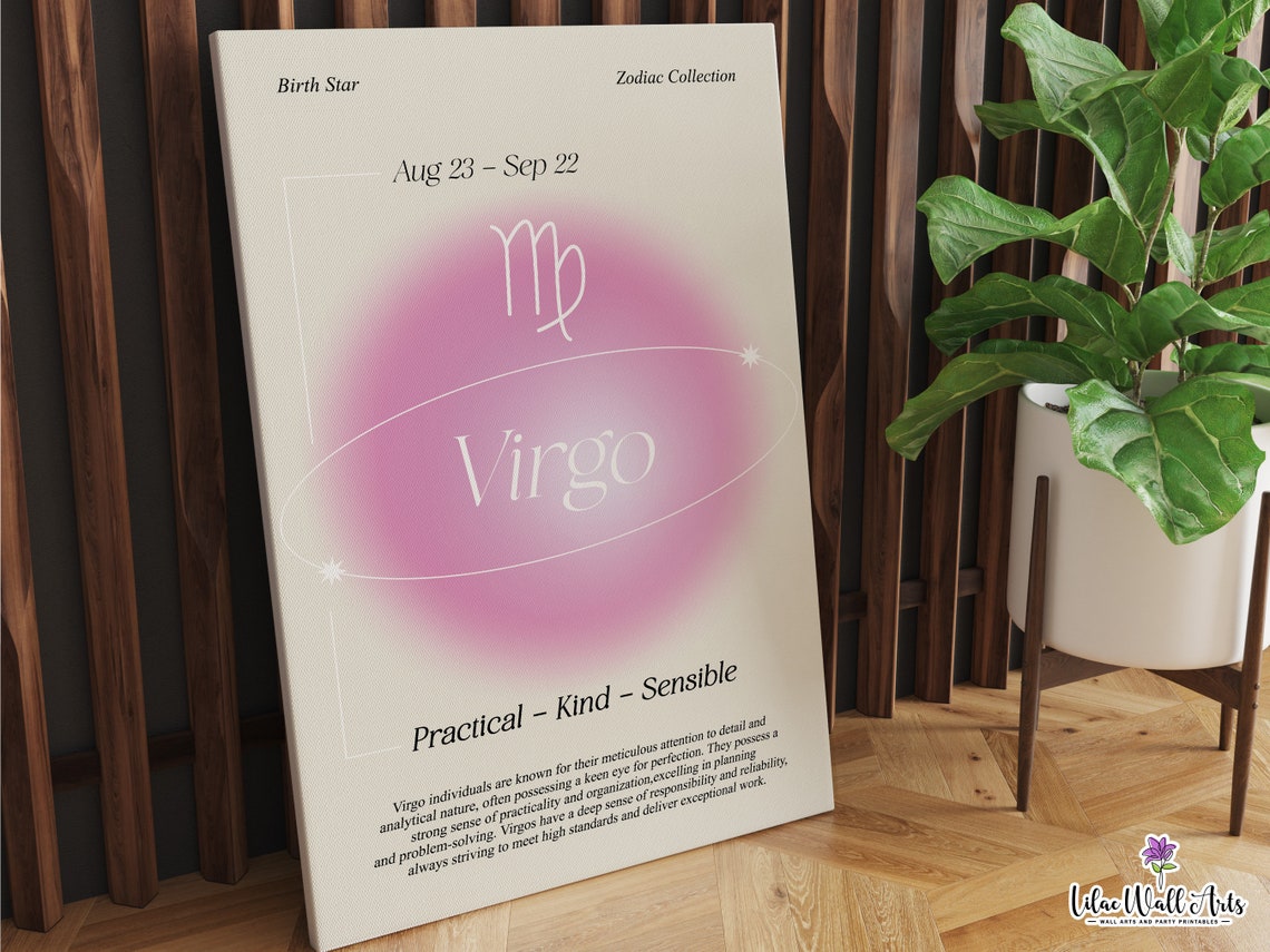 Virgo Zodiac Pink Aura Poster Aug 23 Sep 22 Birth Star Gift Art