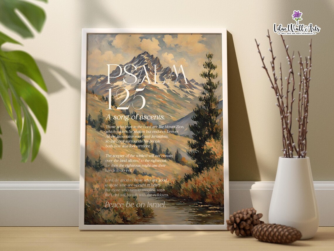 Psalm 125 Bible Verse Mountain Landscape Vintage Style Poster - Image 3