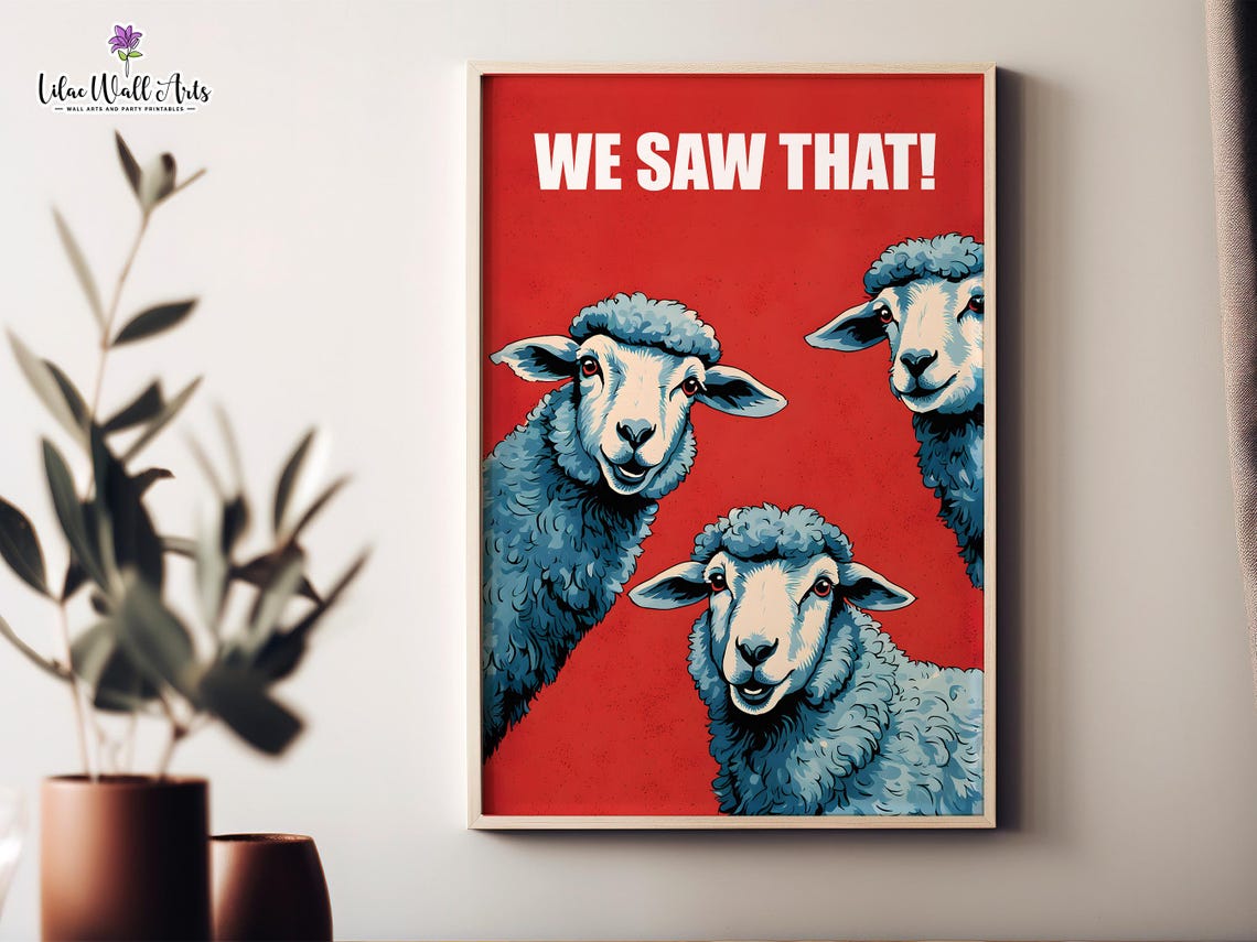 We Saw That Funny Sheep Trio Red Pop Art Humor Wall Decor Poster
