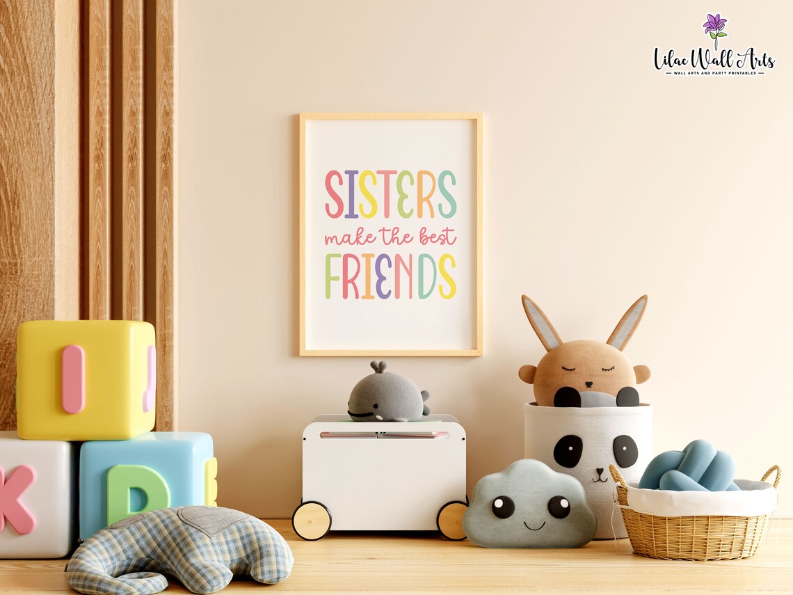 Sisters Make The Best Friends Colorful Nursery Playroom Wall Print - Image 2