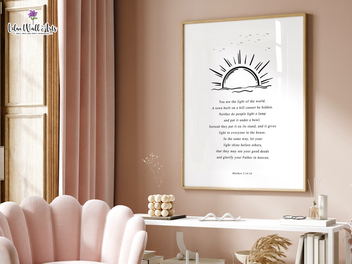 Matthew 514 16 Sunrise Line Art You Are The Light Christian Poster - Image 3