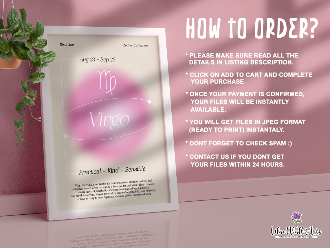 Virgo Zodiac Pink Aura Poster Aug 23 Sep 22 Birth Star Gift Art - Image 3