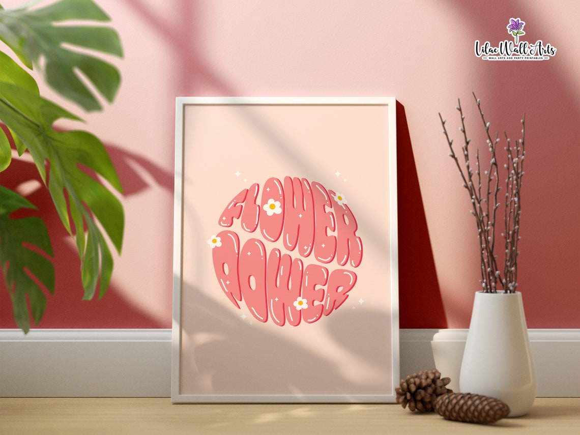 Flower Power Wall Trendy Pink Wall Art Pink Print Pink Aesthetic Wall Art Groovy Preppy Room Decor Teen Girl Funky Room Decor - Image 6