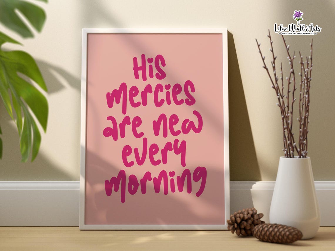 Lamentations 3 Girly Christian Wall Art Pink Baby Christening Gift Girl Christian Dorm Wall Art Aesthetic Christian Art Cool Retro Christian