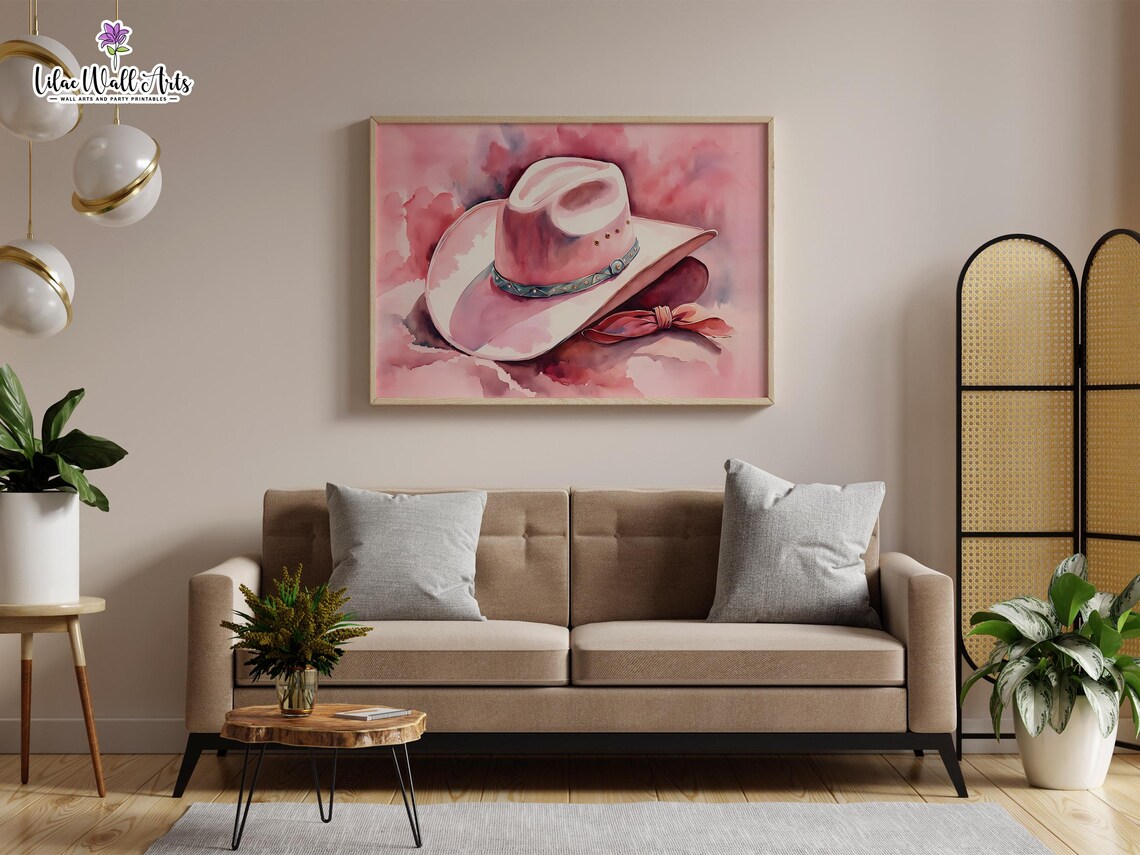 Pink Cowboy Hat Watercolor Western Boho Cowgirl Decor Poster - Image 3