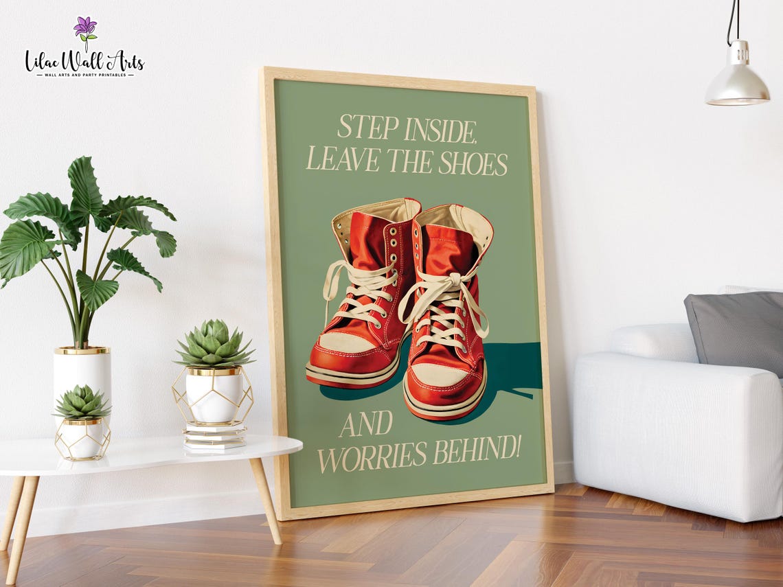 Step Inside Leave The Shoes Entryway Retro Sneaker Quote Poster - Image 2