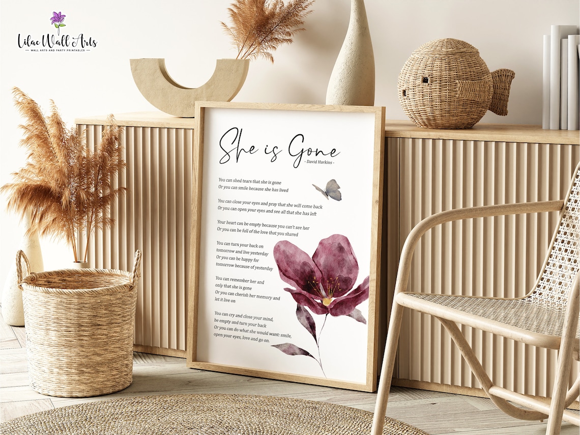 She Is Gone Bereavement Poem Memorial Wall Art - Image 4