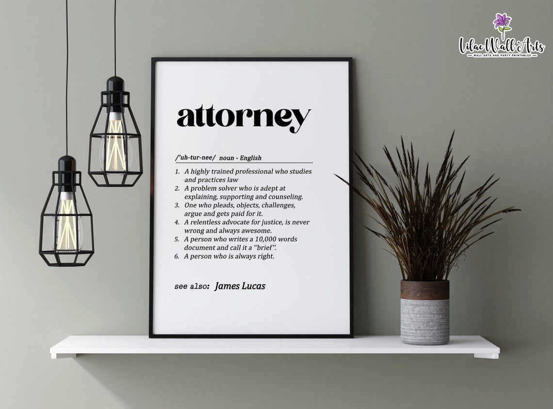 Attorney Definition Funny Lawyer Dictionary Art Typography Poster