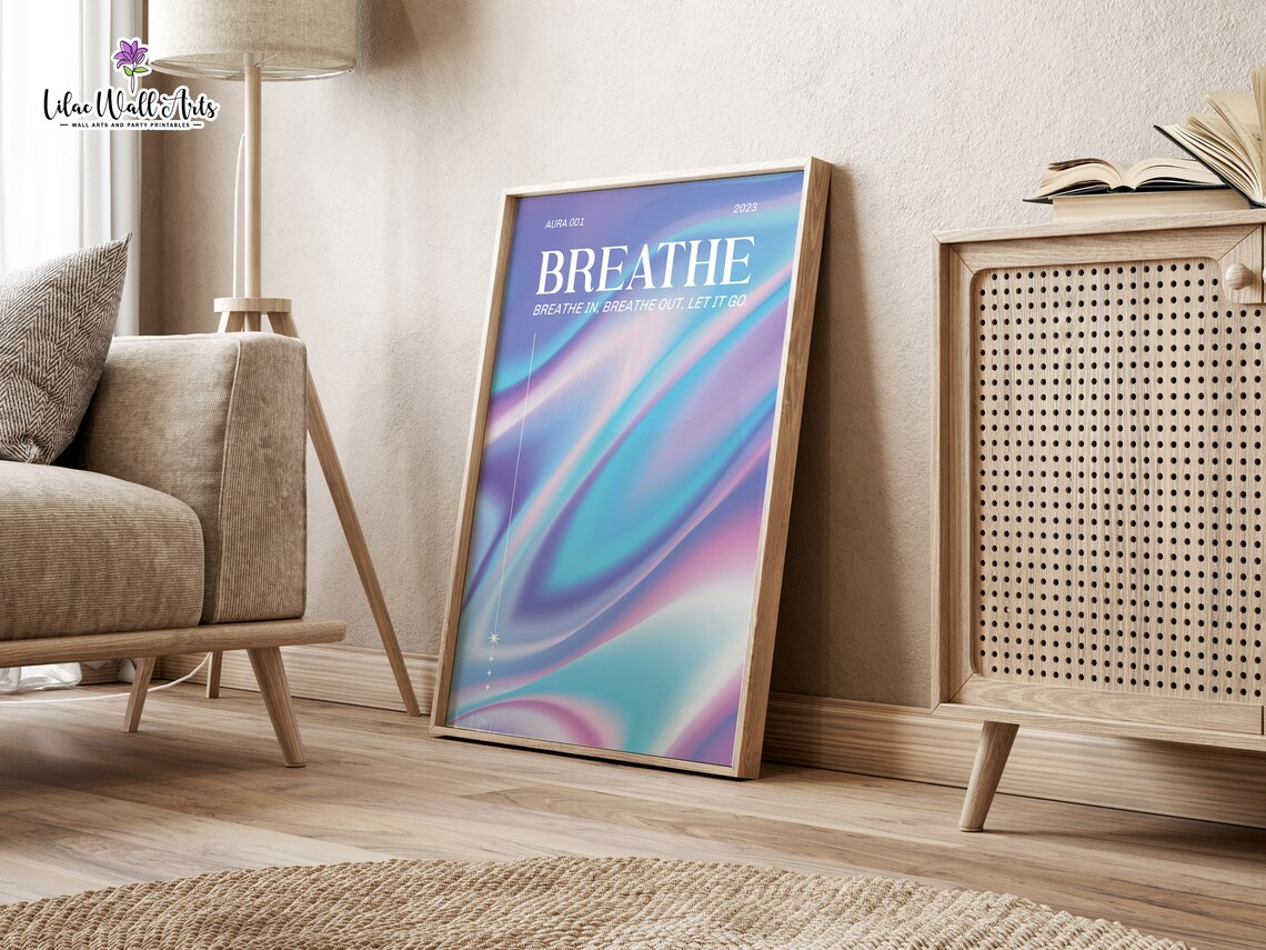 Breathe Purple Blue Aura Gradient 2023 Calming Mindfulness Poster - Image 6