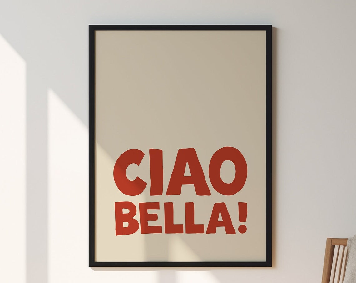 Ciao Bella Red Cream Retro Italian Typography Greeting Art Poster