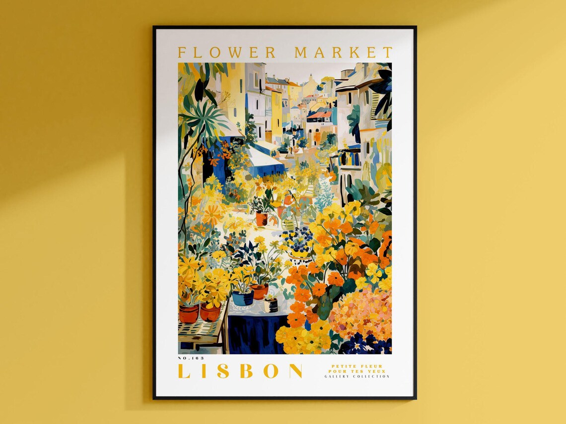 Flower Market Lisbon Travel Poster, Botanical Poster