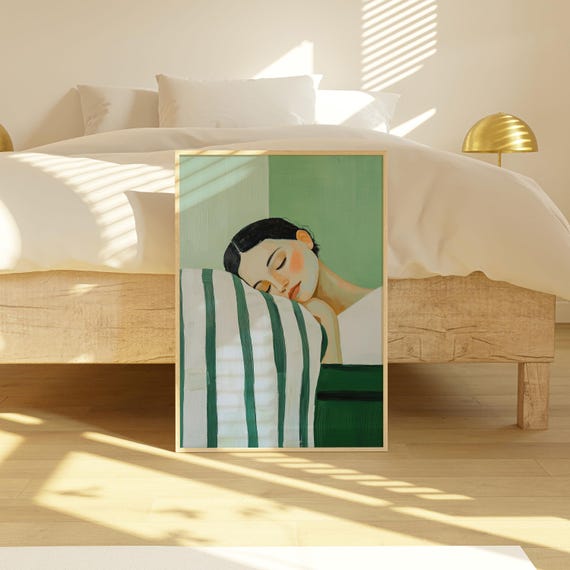 Woman Sleeping Art Eclectic Prints Woman Wall Art Female Wall Art Trendy Wall Art Bedroom Art Living Wall Art Illustration Art