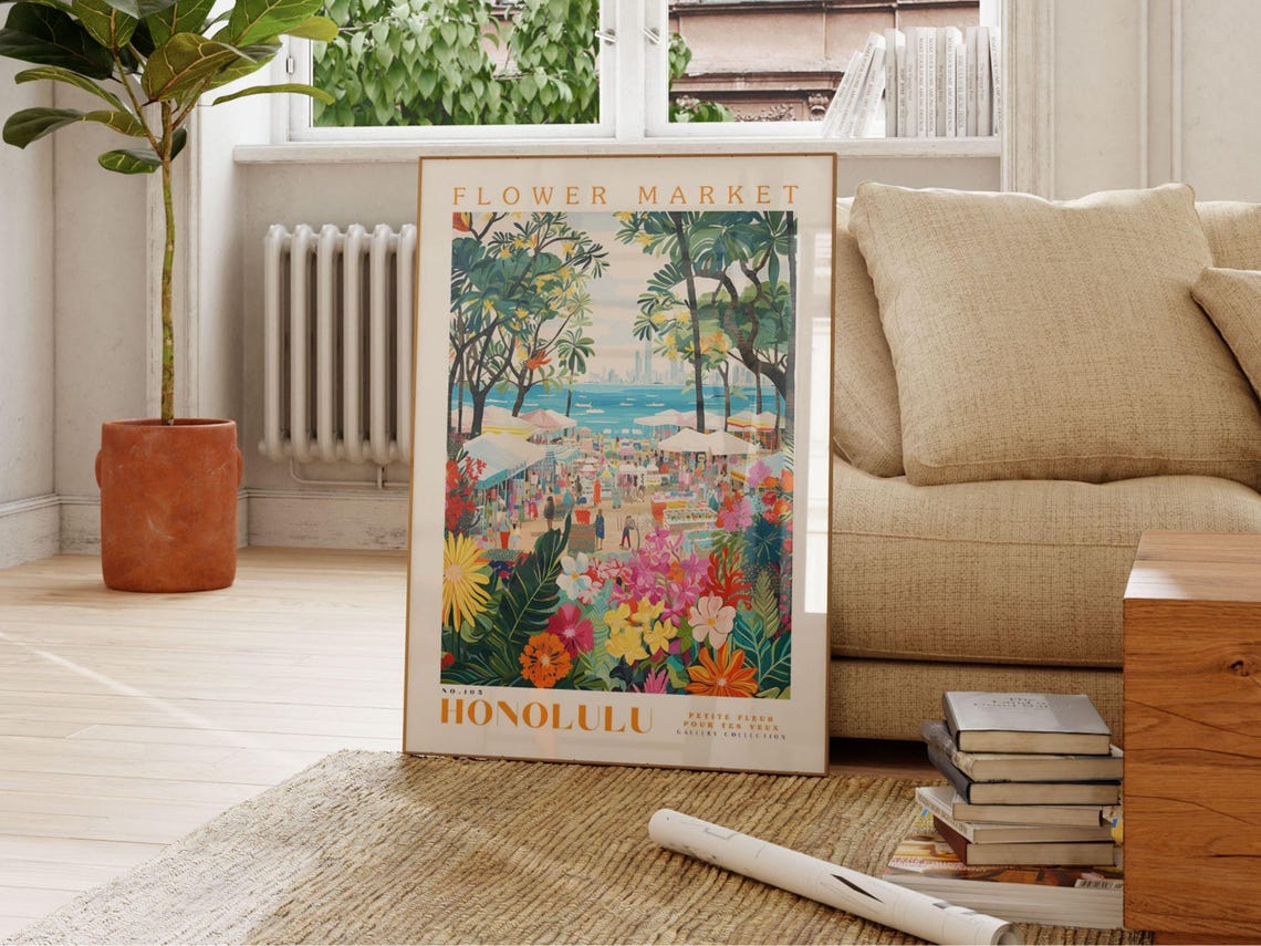 Honolulu Flower Market, Hawaii Travel Poster - Image 2