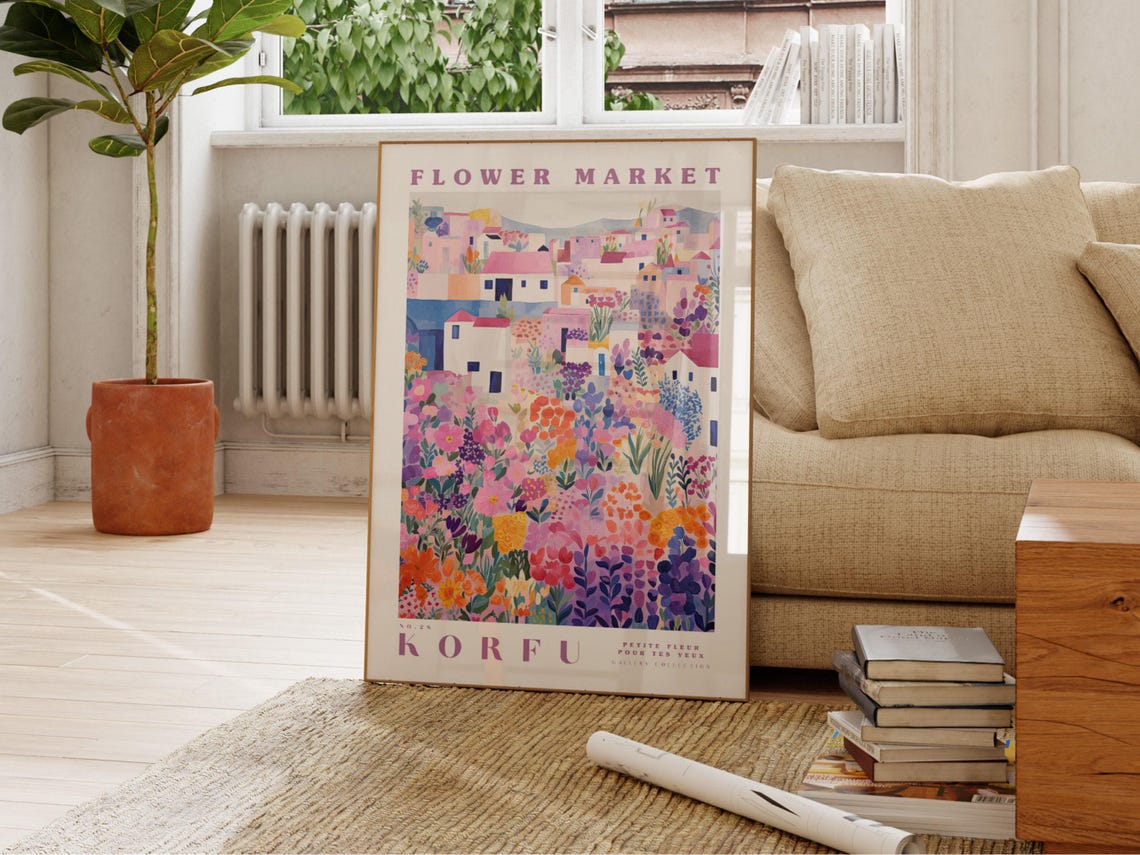 Korfu Flower Market Travel Poster, Floral Decor - Image 2