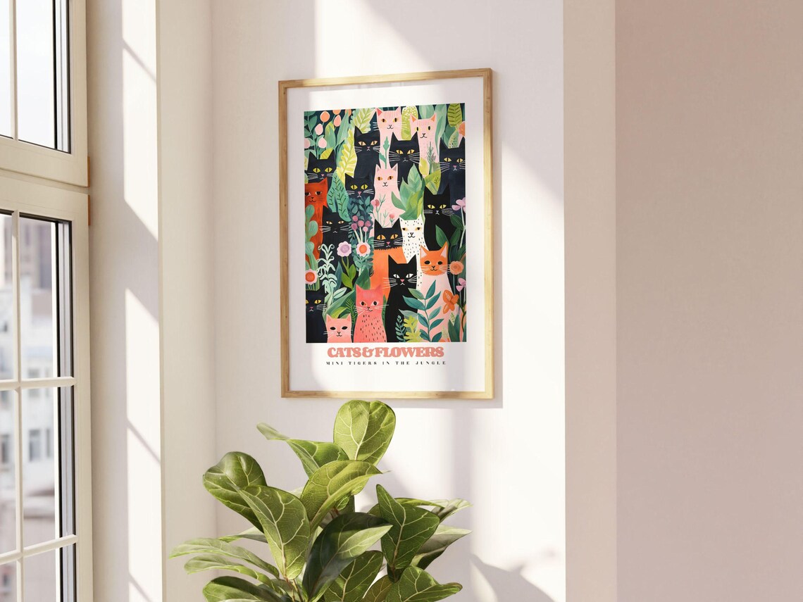 Cats And Flowers Mini Tigers In The Jungle Whimsical Cat Poster - Image 2