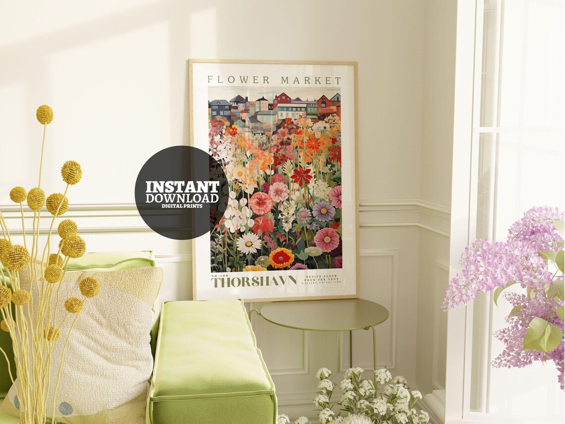 Flower Market Print, Botanical Floral Art Print