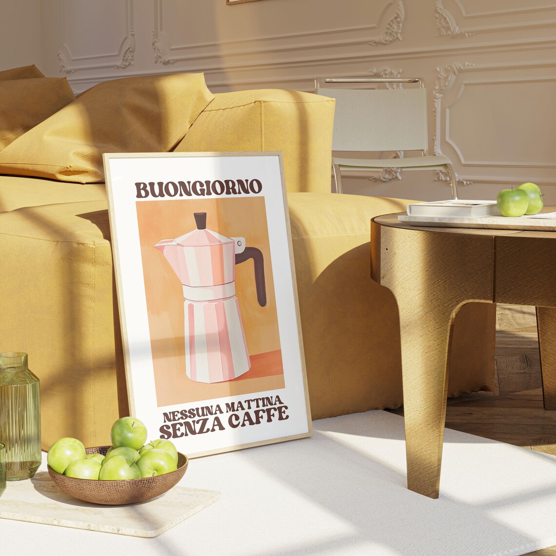 Buongiorno Pink Moka Pot Italian Espresso Coffee Kitchen Art Poster - Image 2
