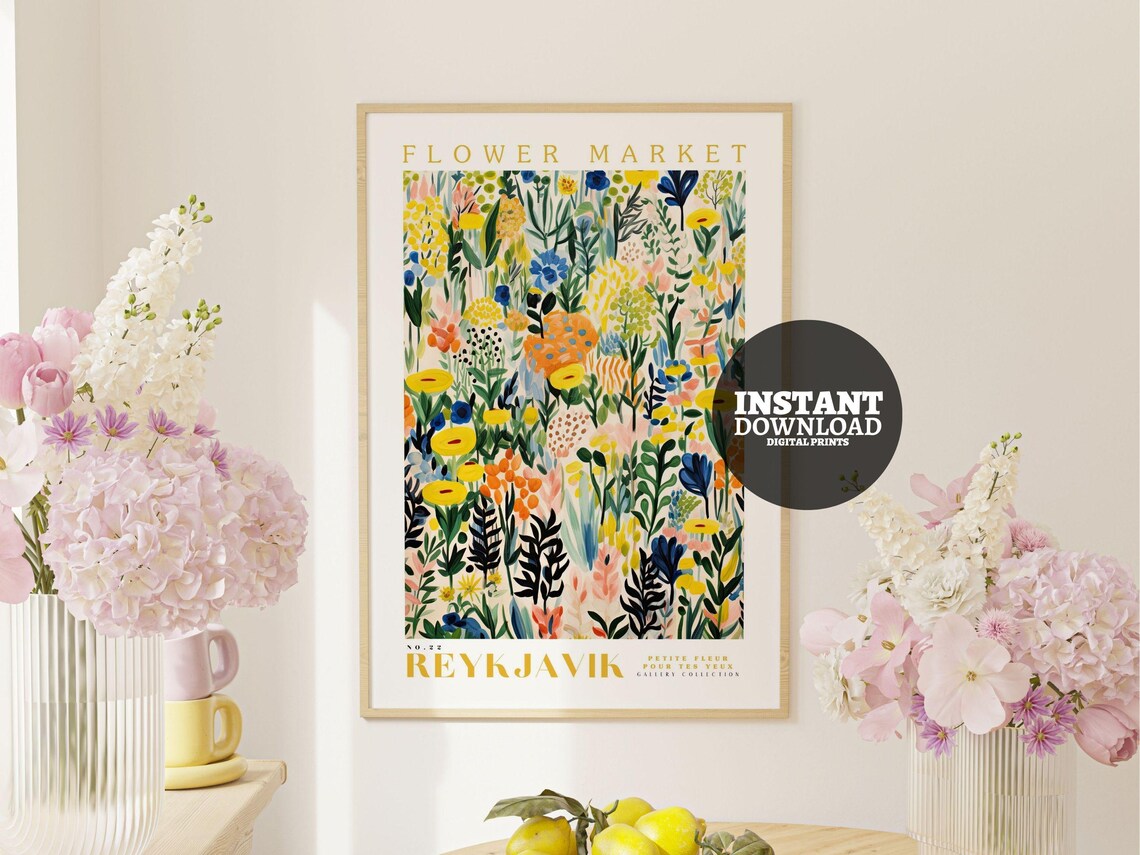 Flower Market Floral Poster, Botanical Travel Gifts