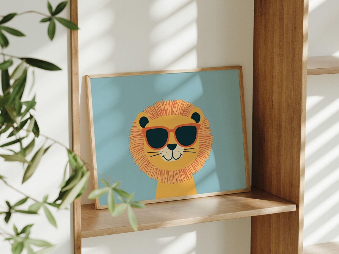Cool Lion Wearing Sunglasses Cute Nursery Kids Wall Decor Poster - Image 2