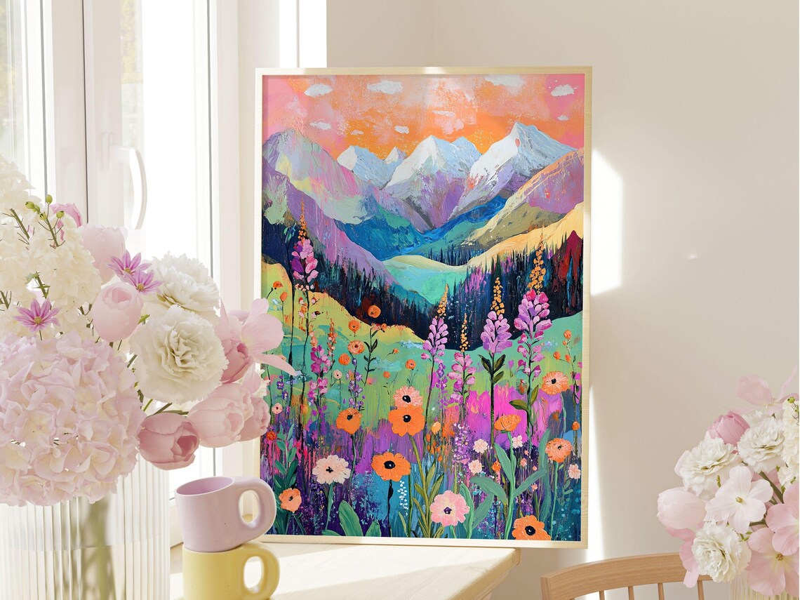 Abstract Mountain Artwork, Colorful Patchwork Illustration - Image 2
