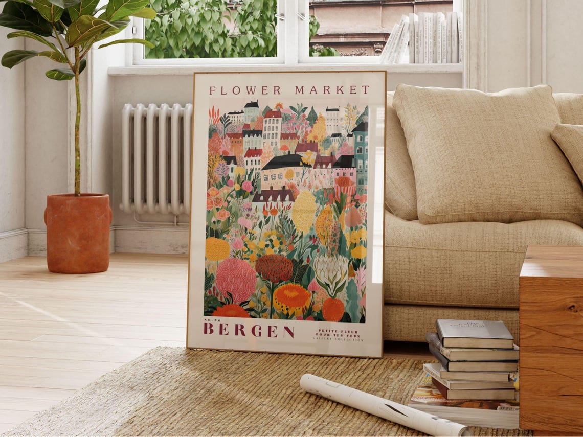 Flower Market Bergen, Norway Travel Poster - Image 2