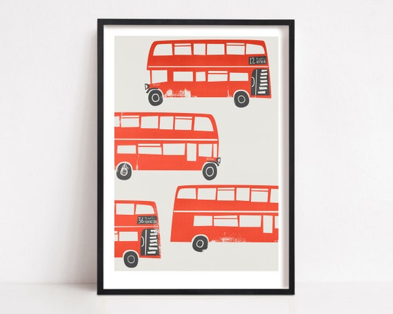 London Double Decker Bus Poster, Retro Transport Art