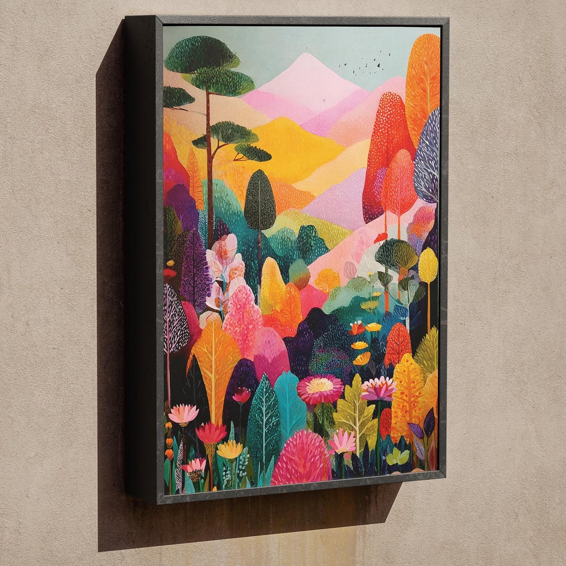 Vibrant Botanical Landscape Art Print Colorful Nature Wall Decor Abstract Forest Illustration Instant