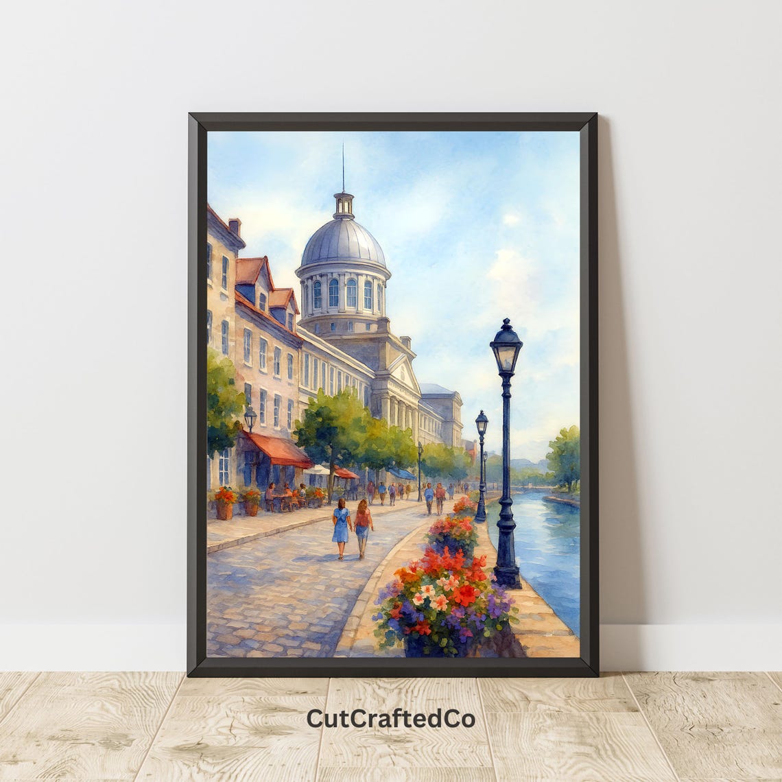 Montreal Old Port Historic Street Domed Market Watercolor Poster