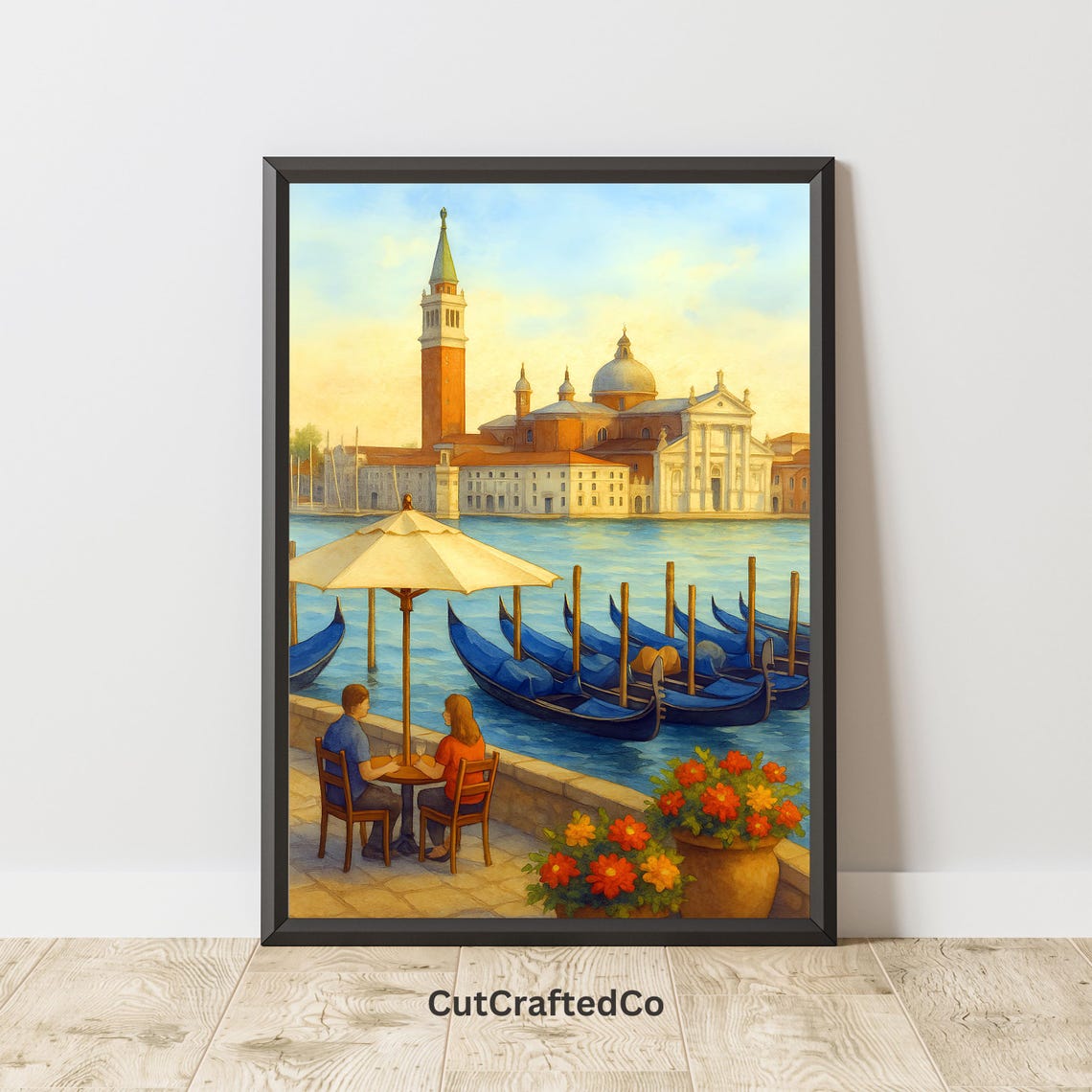 Venice Italy Gondolas Sunset Watercolor Romantic Canal Scene Poster