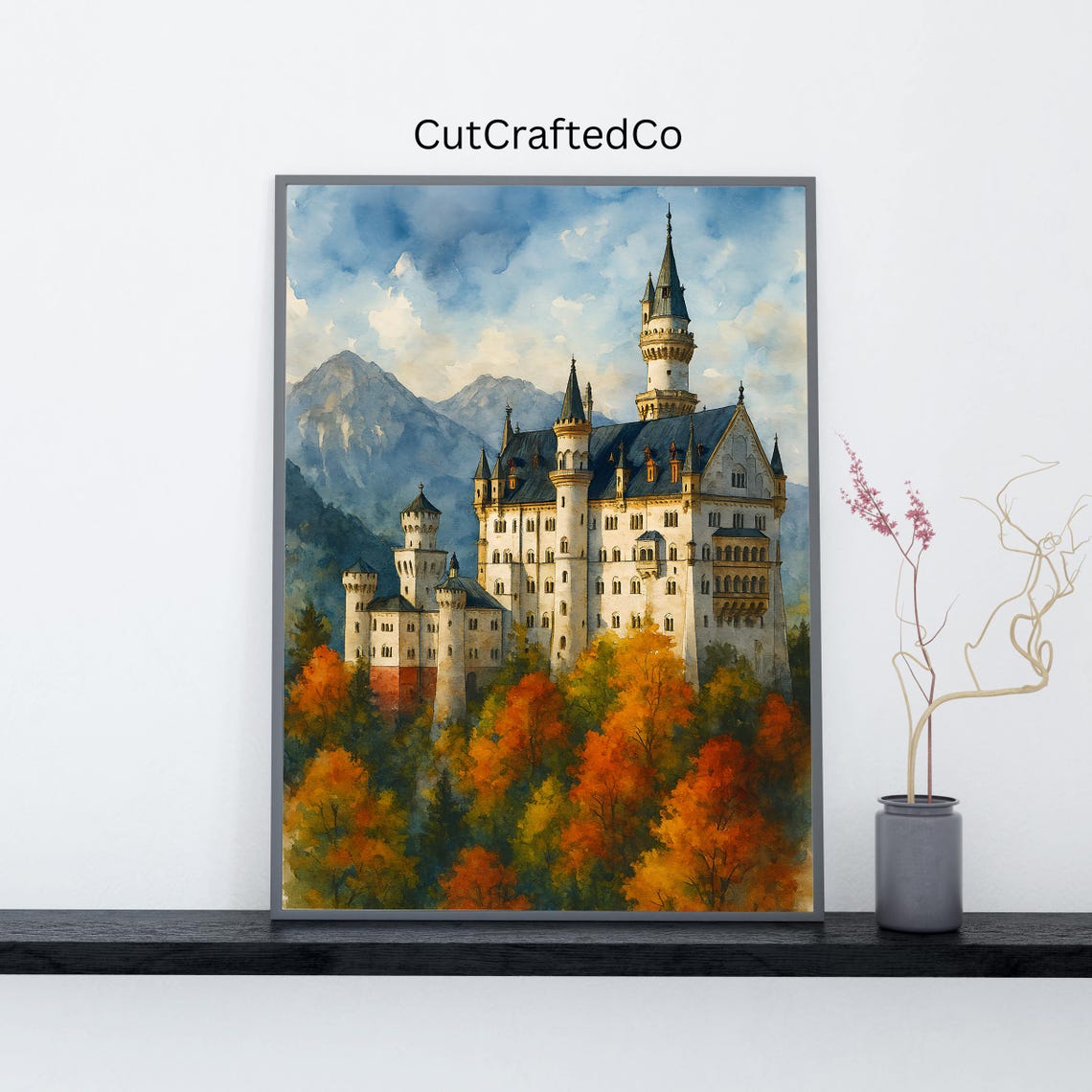 Neuschwanstein Castle Watercolor Autumn Bavaria Germany Poster