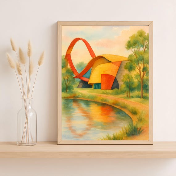 National Museum Of Australia Print Colorful Canberra Architecture Watercolor Landmark Wall Art Scenic Reflection Decor
