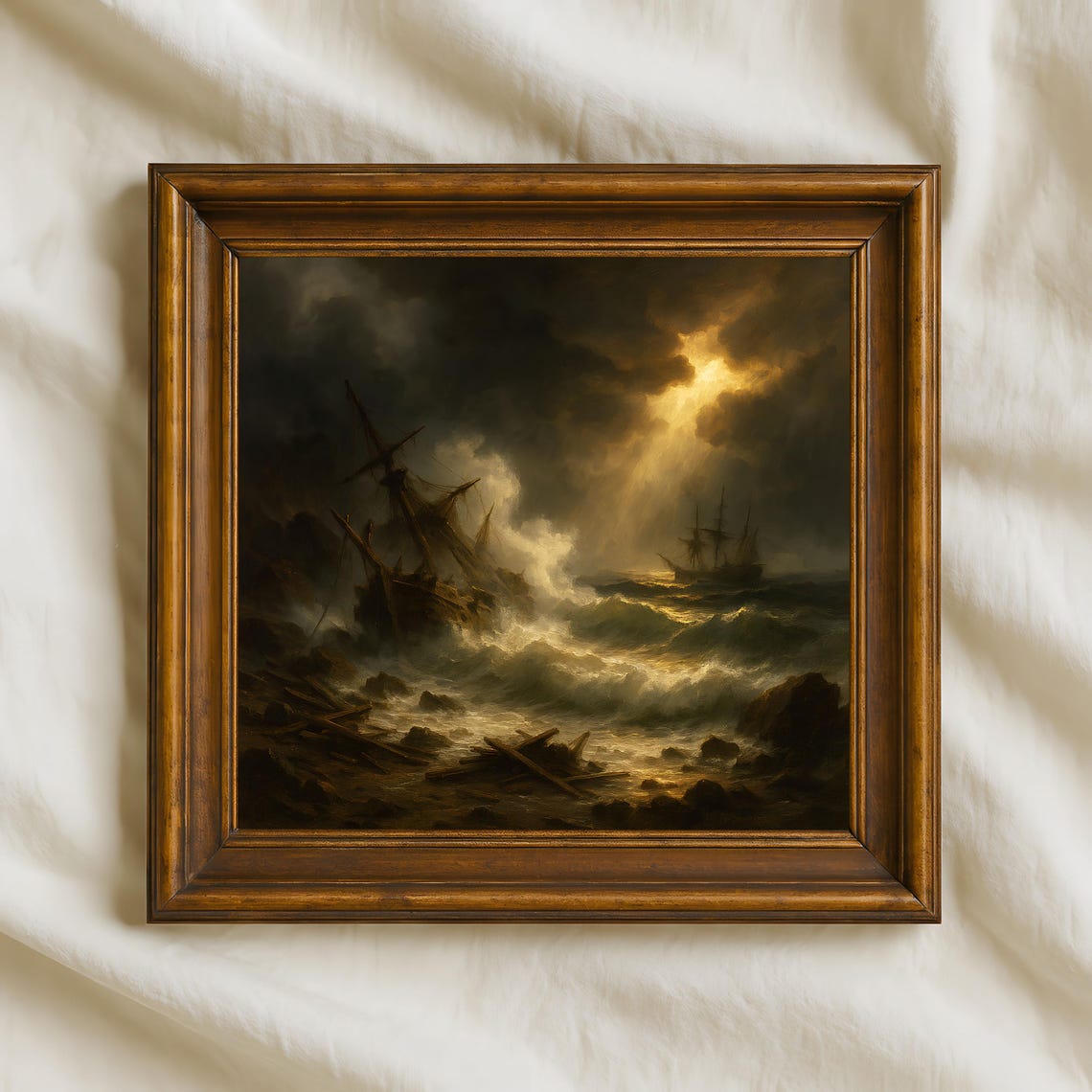 Shipwreck Stormy Sea Dramatic Waves Vintage Nautical Oil Art Poster