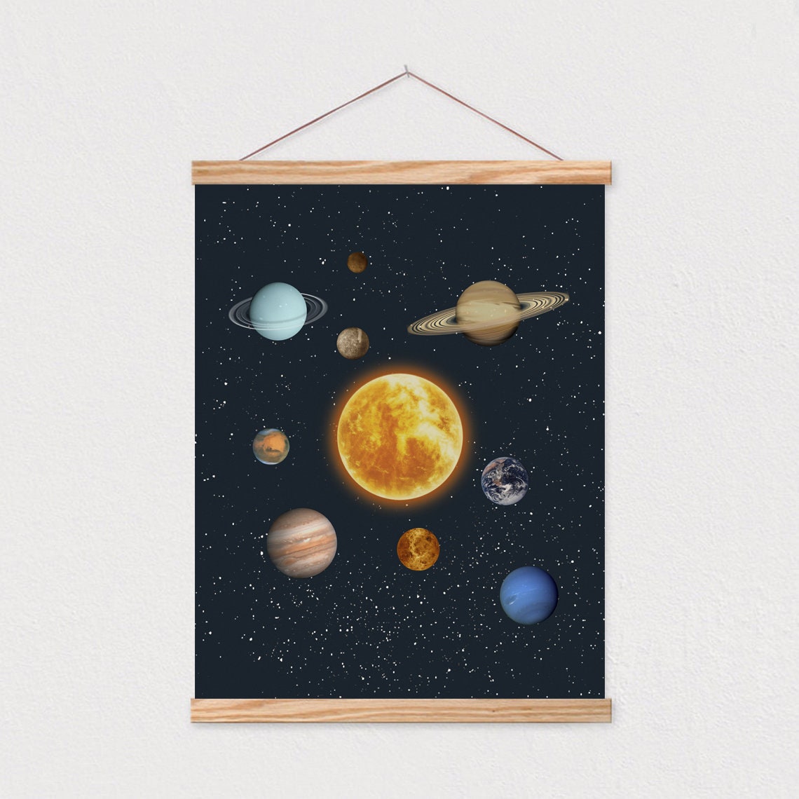 Solar System Planets Dark Starry Space Educational Kids Nursery Poster
