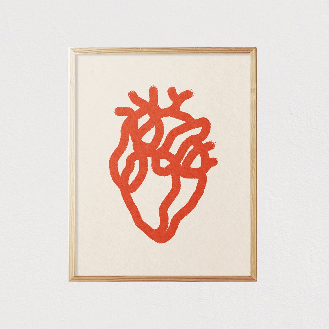 Red Heart Line Art Print Abstract Heart Illustration Mid Century Modern Minimalist Geometric Interior Decor 16x20
