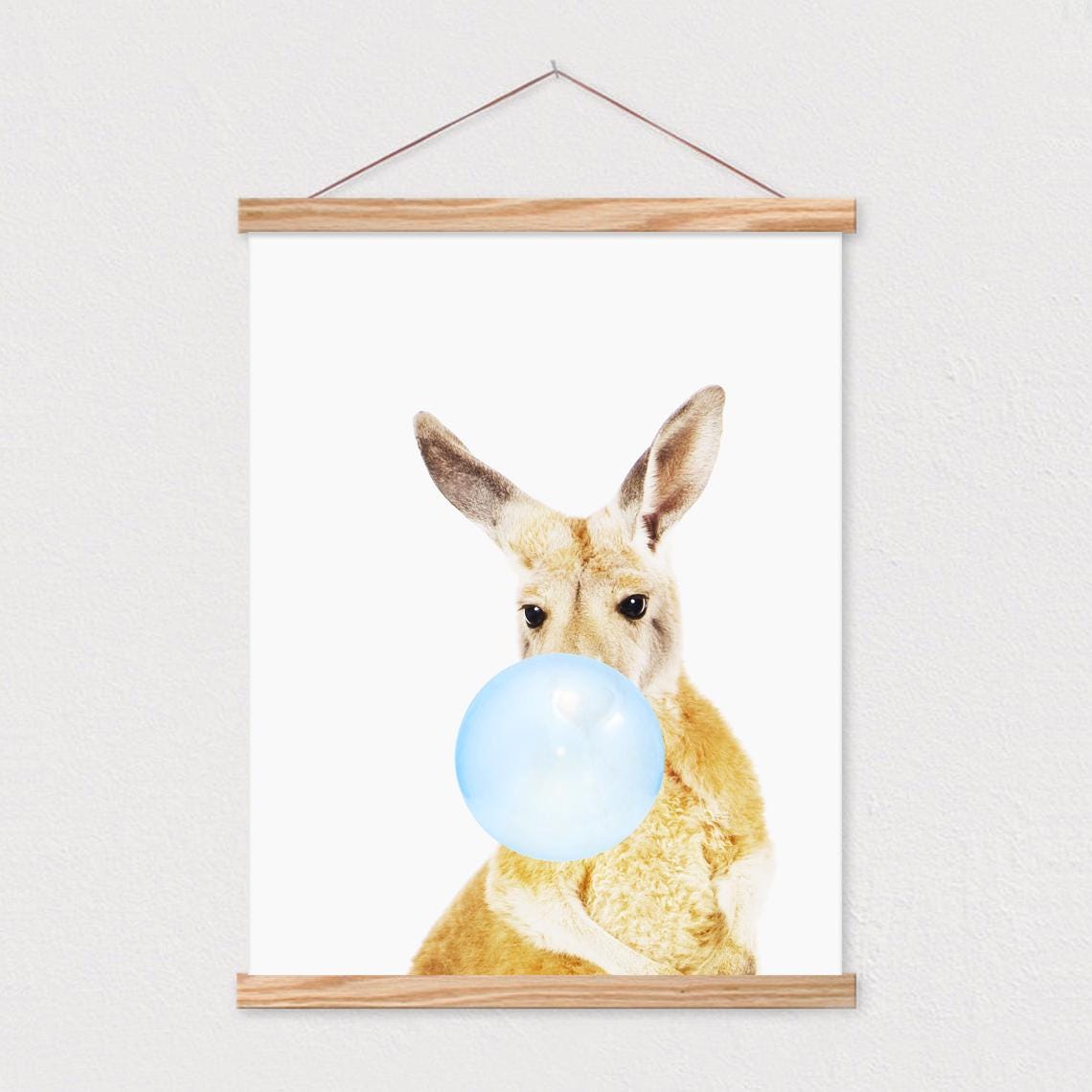 Kangaroo Blowing Blue Bubble Gum Funny Cute Animal Photo Poster