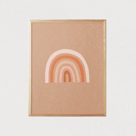 Rainbow Illustration Neutral Boho Kids Art Kids Decor Earth Tones Nursery Room Interior Decor Mid Century 16x20