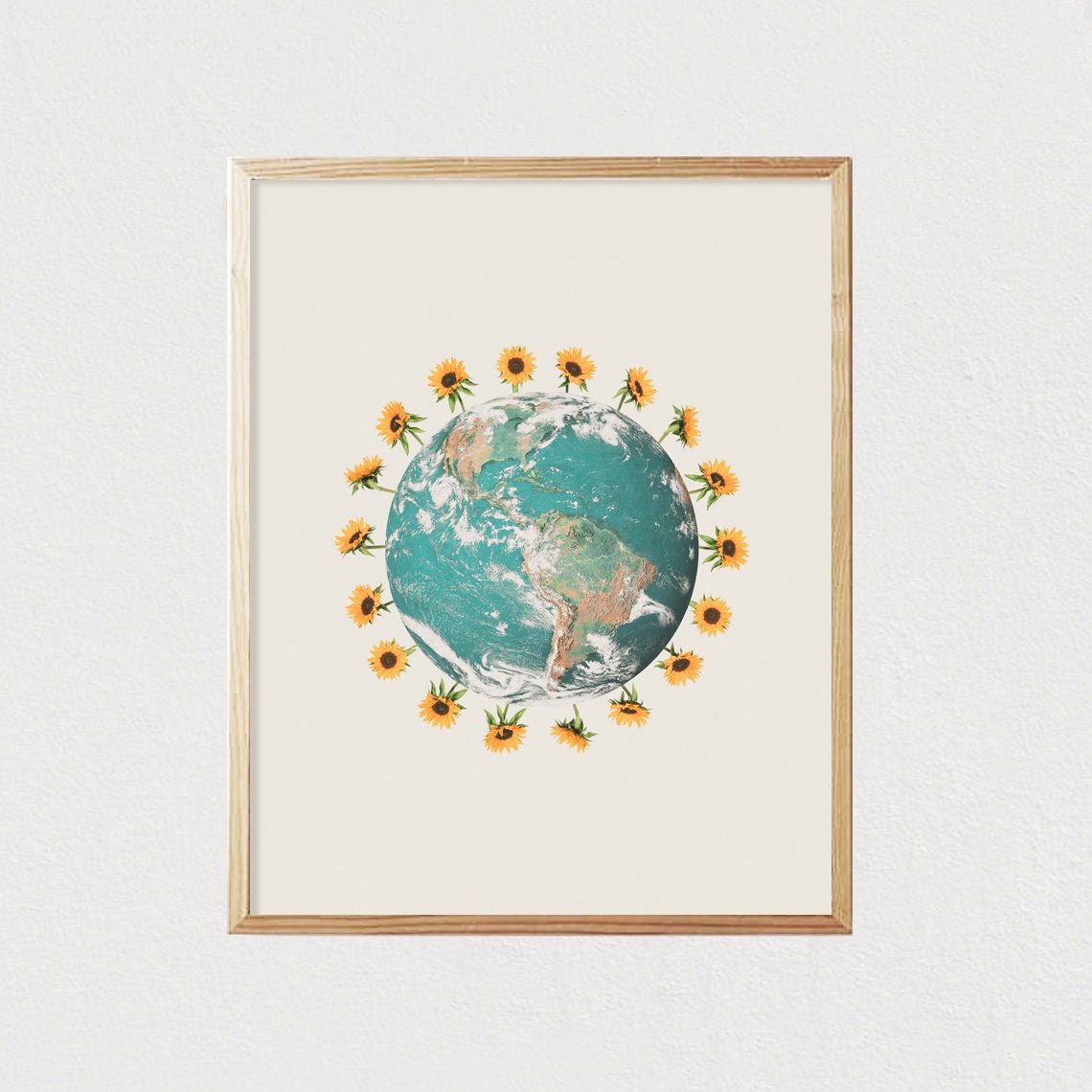 Earth Globe Ringed with Bright Sunflowers Botanical Artwork Poster - Image 2