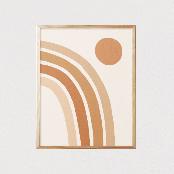 Rainbow Sun Illustration Neutral Boho Kids Art Kids Decor Earth Tones Nursery Room Interior Decor Mid Century File 16x20