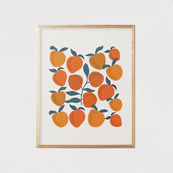 Orange Peaches Fruit Art Mid Century Modern Wall Art Childrens Wall Art Kids Room Decor Nursery Room Decor 16x20