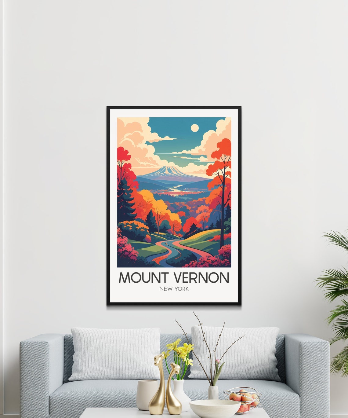 Mount Vernon New York Autumn Moonlight Landscape Travel Poster