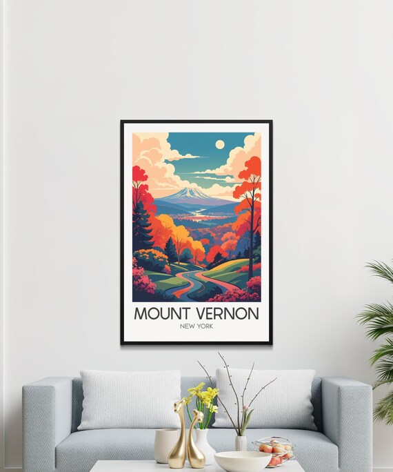 Mount Vernon New York Autumn Moonlight Landscape Travel Poster