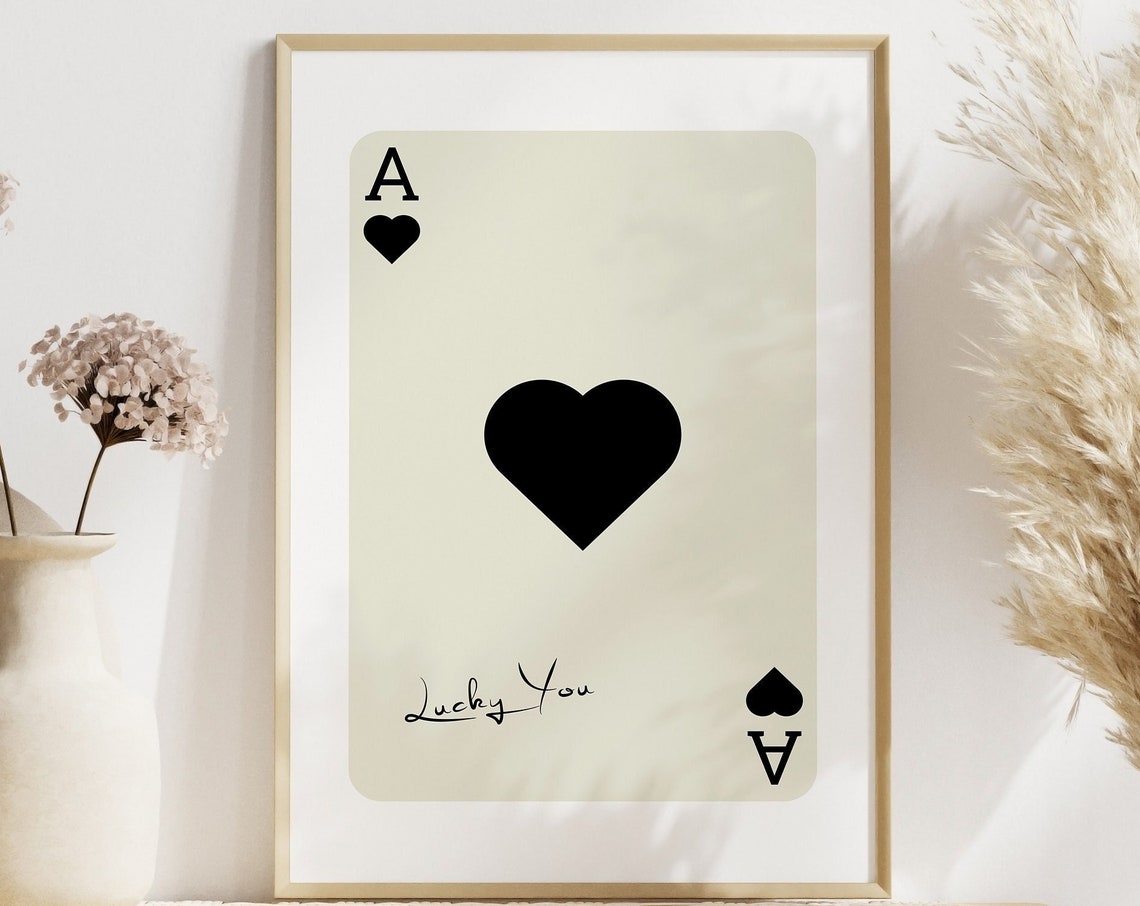 Lucky You Black Ace Of Hearts Card Retro Chic Neutral Poster