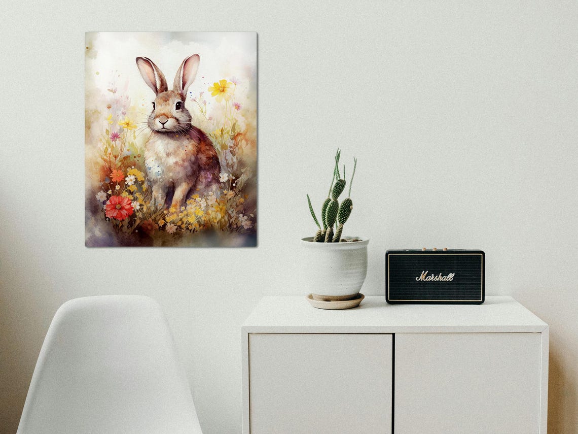 Delicate Watercolor Bunny Rabbit in a Meadow of Wildflowers Poster - Image 7