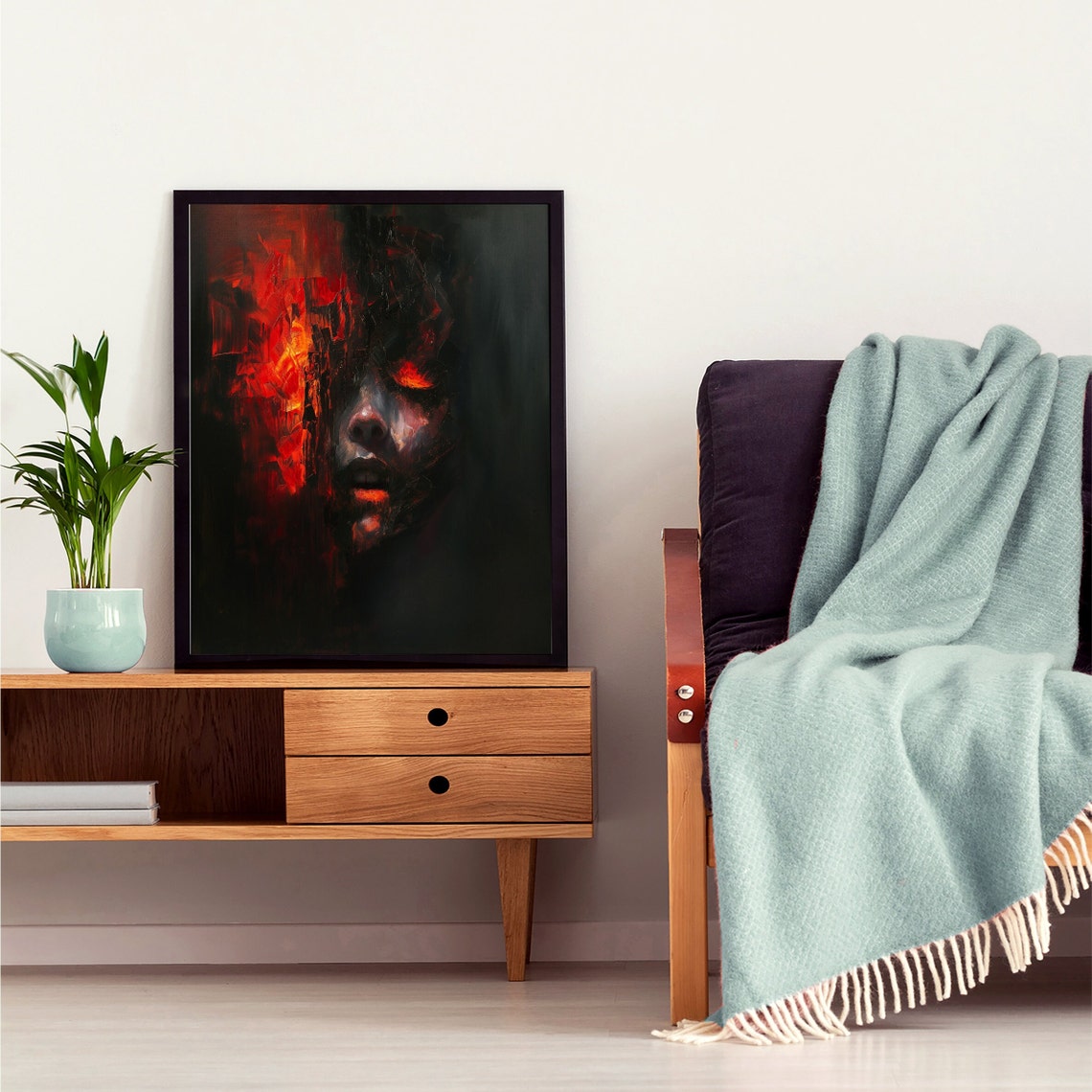 Demonic Face Engulfed in Fire Dark Horror Oil Painting Gothic Poster - Image 7