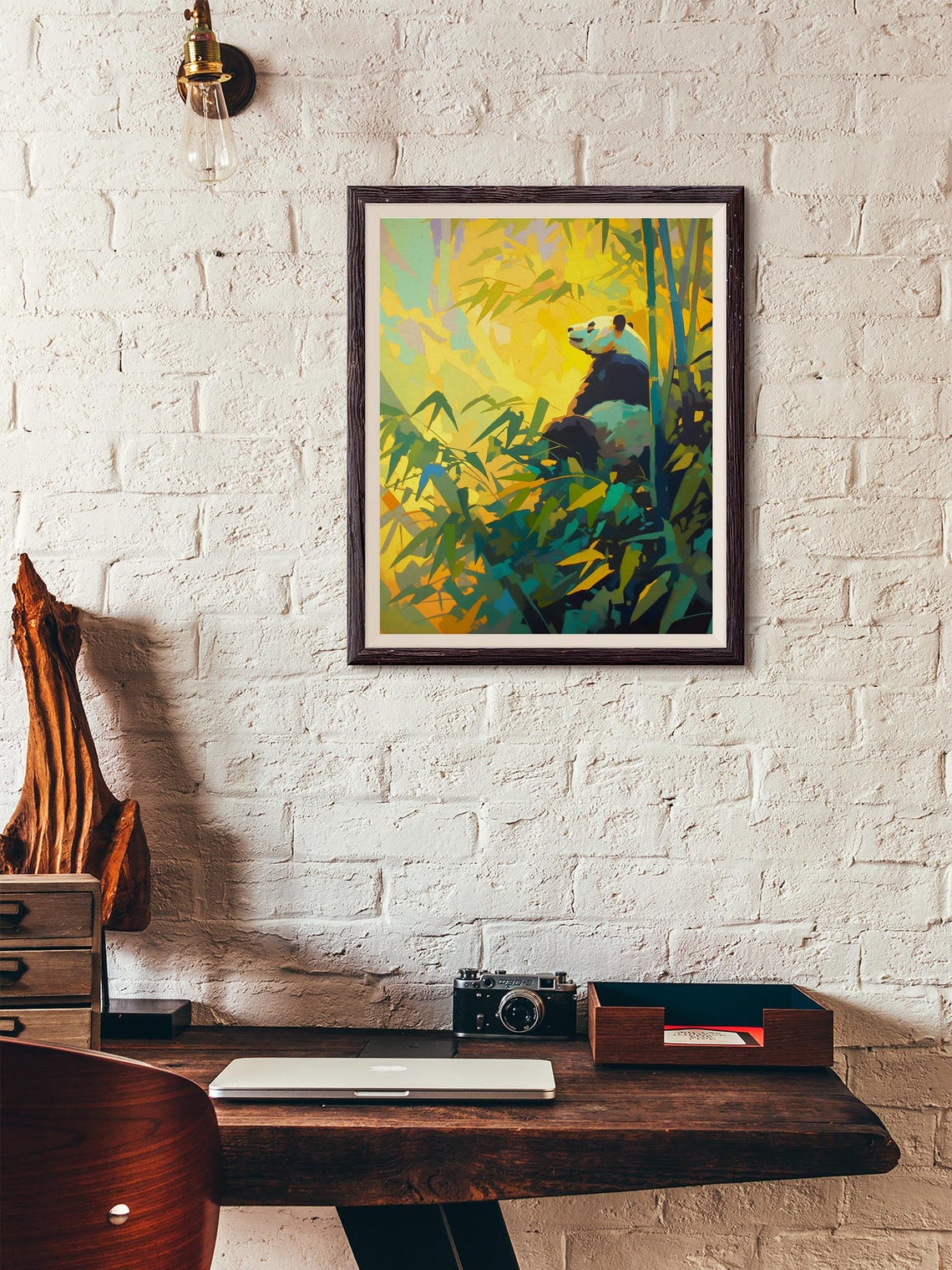 Giant Panda Sitting in a Golden Sunlit Bamboo Forest Painting Poster - Image 4