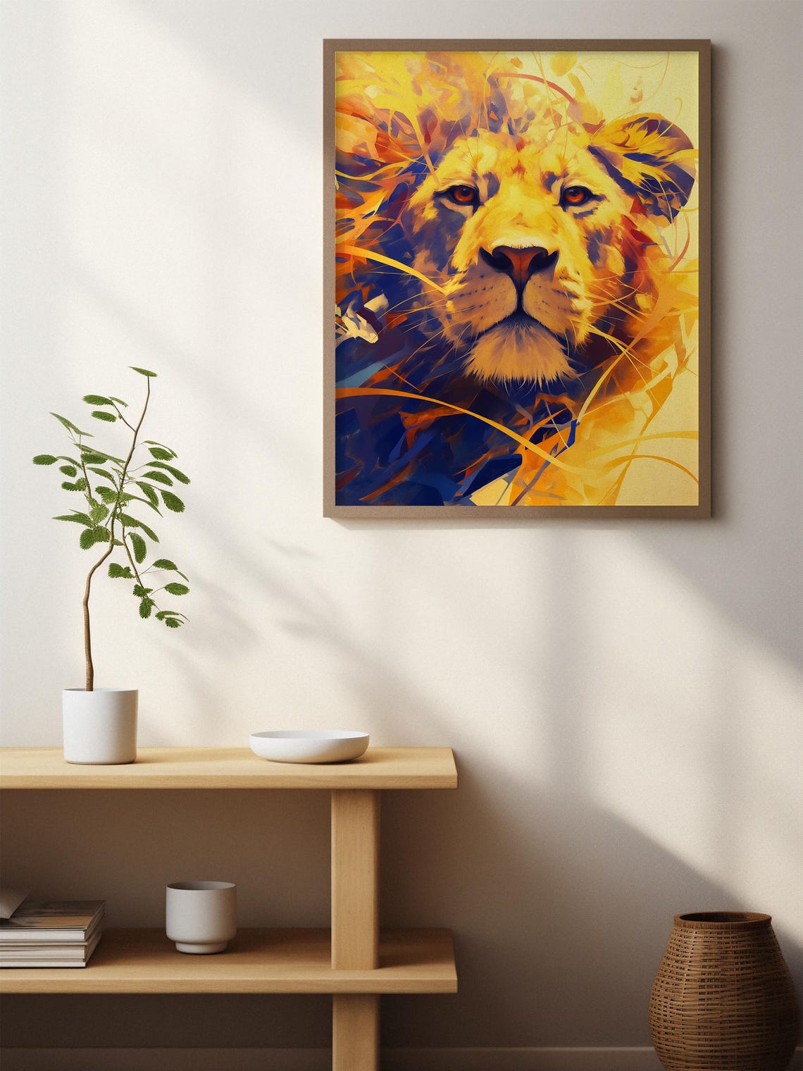 Golden Lion Face in Explosive Blue and Yellow Brushstrokes Poster - Image 6