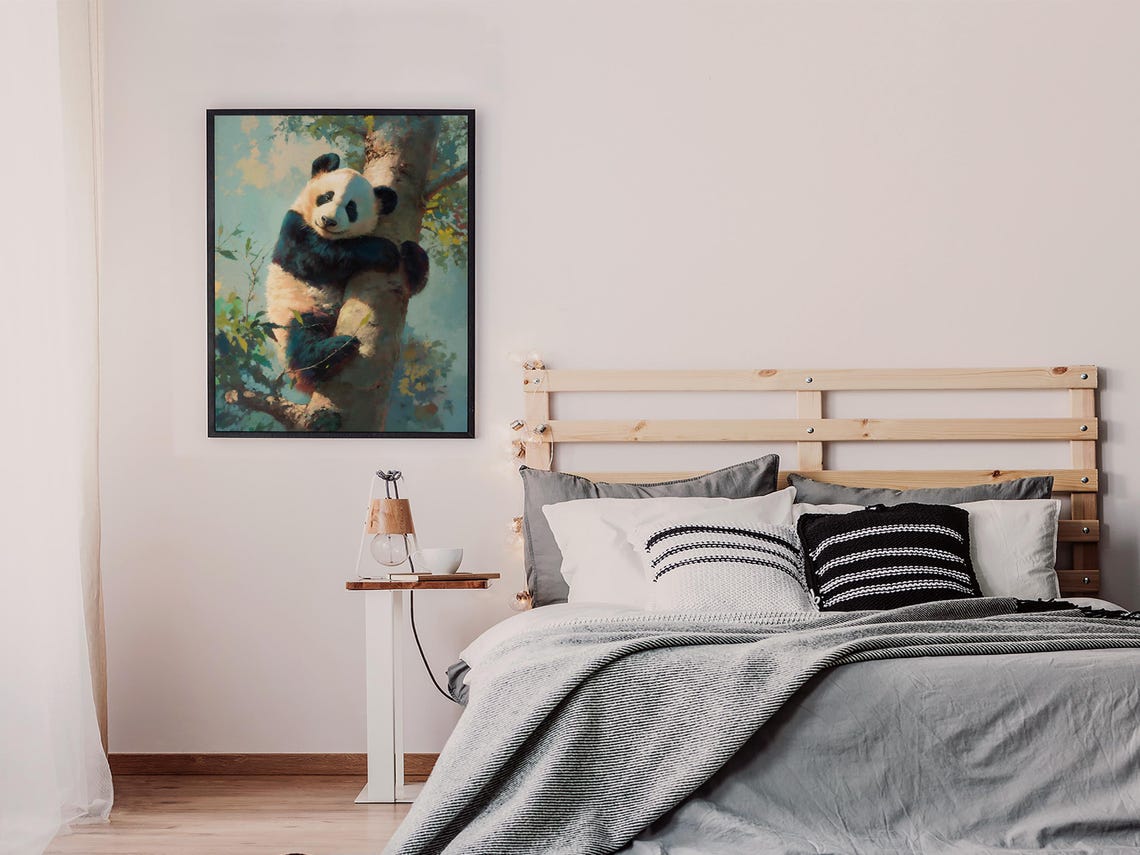 Adorable Panda Cub Hugging a Tree Trunk in Dreamy Soft Colors Poster - Image 6